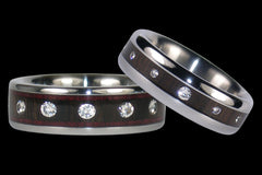 Diamond Black Wood Titanium Ring Set - Hawaii Titanium Rings
 - 1