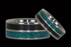 Blue Turquoise and Koa Titanium Ring Set - Hawaii Titanium Rings
 - 7
