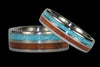 Blue Turquoise and Koa Titanium Ring Set - Hawaii Titanium Rings
 - 1