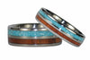Blue Turquoise and Koa Titanium Ring Set - Hawaii Titanium Rings
 - 4