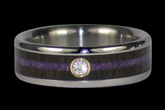Titanium Diamond Ring with Black Wood and Purple Sugilite - Hawaii Titanium Rings
