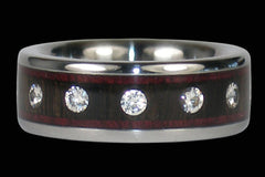 Twelve Diamond Wood Wedding Band - Hawaii Titanium Rings
 - 1