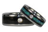 Diamond Opal and Black Wood Titanium Ring Set - Hawaii Titanium Rings
 - 4