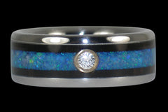 Blue Opal and Wood Diamond Titanium Ring - Hawaii Titanium Rings
 - 1