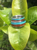 Blue Turquoise and Koa Hawaii Titanium Ring® Set