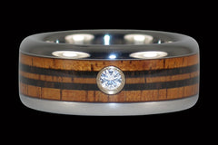 Diamond Titanium Ring with Wood Longboard Design - Hawaii Titanium Rings
 - 1