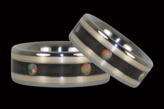 Gold and Blackwood Inlay Titanium Ring Set featuring Opal Cabs - Hawaii Titanium Rings
 - 1