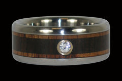 Diamond Titanium Wood Inlay Ring - Hawaii Titanium Rings
