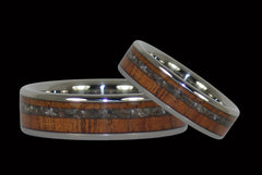 Black Pearl and Koa Titanium Rings - Hawaii Titanium Rings
 - 1
