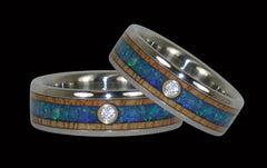 Diamond Titanium Rings with Blue Opal - Hawaii Titanium Rings
 - 1