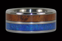 Australian Blue Opal and Hawaiian Koa Titanium Rings - Hawaii Titanium Rings
 - 1
