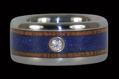 Koa and Blue Lapis Diamond Titanium Ring - Hawaii Titanium Rings
 - 1