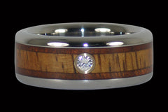 Diamond Titanium Ring with Hawaiian Koa - Hawaii Titanium Rings
