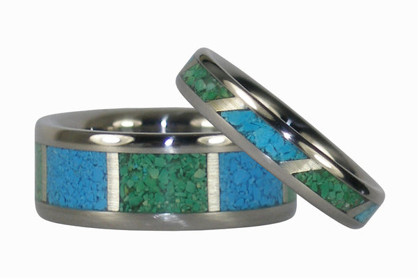 Turquoise Titanium Ring Set - Hawaii Titanium Rings
- 4