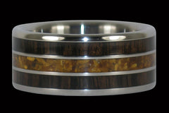 Gold Tigers Eye and Black Wood Titanium Ring - Hawaii Titanium Rings

