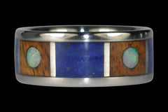 Opal Cabochon Titanium Ring with Koa Wood Inlay - Hawaii Titanium Rings
