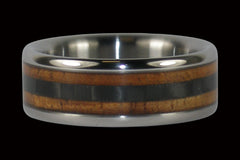 Hawaiian Koa Wood and Black Carbon Fiber Titanium Ring - Hawaii Titanium Rings
