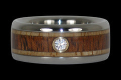Diamond and Wood Titanium Ring - Hawaii Titanium Rings
 - 1