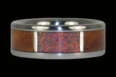 Red Lab Opal Titanium Ring with Koa Wood Backing - Hawaii Titanium Rings
 - 1