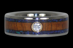 Diamond Koa and Opal Titanium Ring - Hawaii Titanium Rings
 - 1