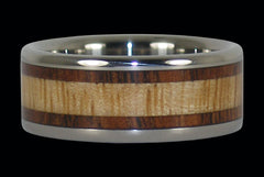Hawaiian Koa and Mango Wood Inlay Titanium Ring - Hawaii Titanium Rings
 - 1