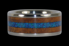 Titanium Ring with Synthetic Opal and Koa Wood - Hawaii Titanium Rings

