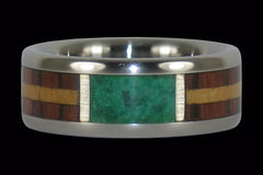 Exotic Wood and Malachite Titanium Ring - Hawaii Titanium Rings
