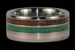 Hawaiian Koa Wood and Green Turquoise Titanium Ring - Hawaii Titanium Rings
