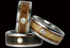 Hawaii Titanium Rings Diamond and wood inlay rings