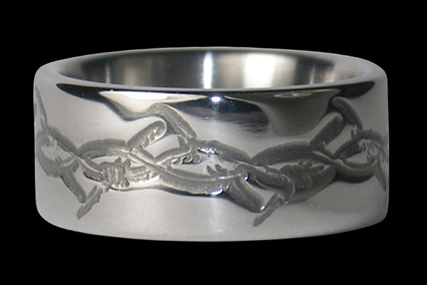 Barbed Wire Engraved Titanium Ring Band