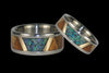 Blue Opal Wood Inlay Titanium Tribal Ring Set - Hawaii Titanium Rings
 - 3