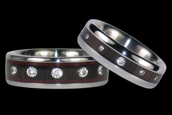 Diamond Black Wood Hawaii Titanium Ring® Set