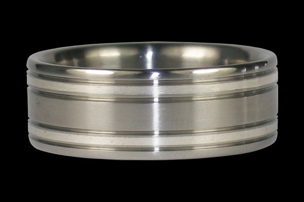 Titanium Ring Band with Sterling Silver Band Inlays