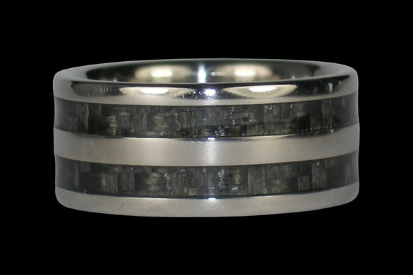 Wide Gray Carbon Fiber Titanium Ring Band