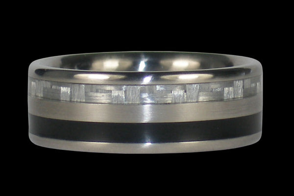 Black Stone and White Carbon Fiber Titanium Ring