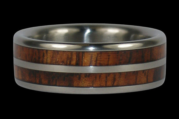 Double Koa Wood Inlay Hawaii Titanium Ring®