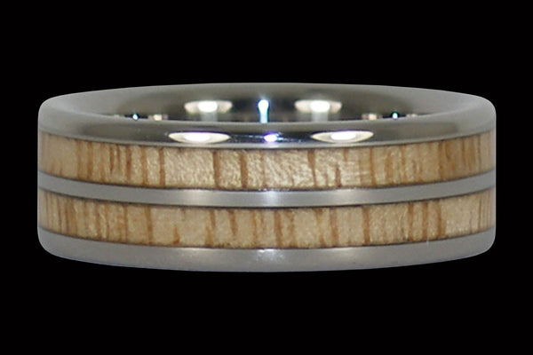 Mango Wood Titanium Ring with Double Inlay
