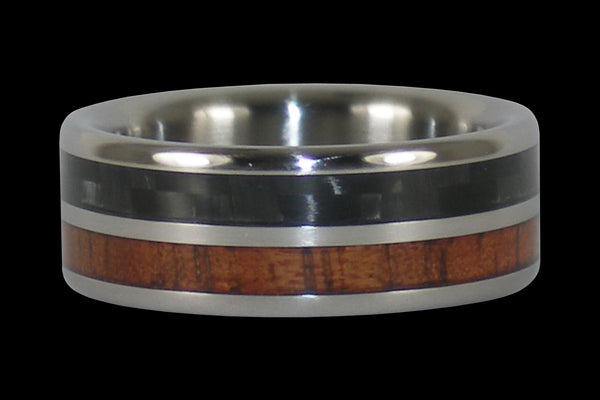 Black Carbon Fiber Koa Wood Hawaii Titanium Ring®