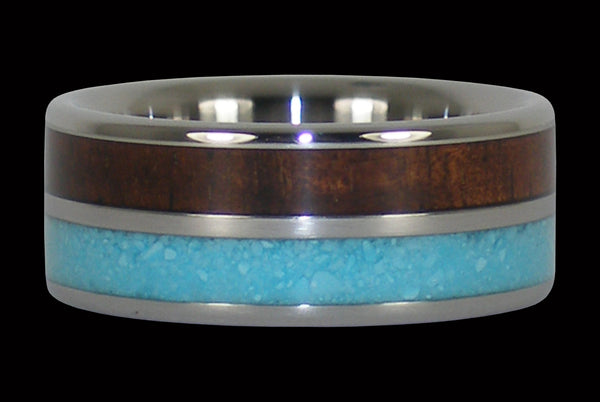 Blue Turquoise and Koa Wood Hawaii Titanium Ring®