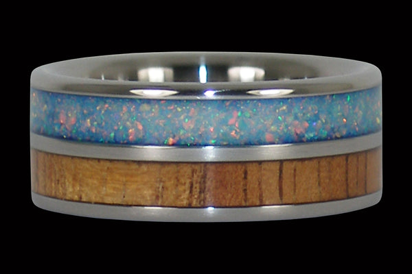 Fire Koa and Blue Fire Opal Hawaii Titanium Ring®