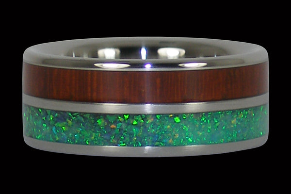 Padauk and Green Lab Opal Titanium Ring