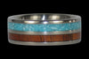 Blue Turquoise and Koa Wood Titanium Ring - Hawaii Titanium Rings
 - 3