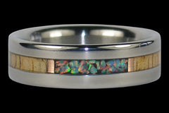 Fire and Ice Lab Opal Titanium Ring Band - Hawaii Titanium Rings
