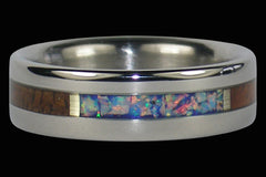 Hawaiian Milo Wood and Blue Lab Opal Titanium Ring - Hawaii Titanium Rings
