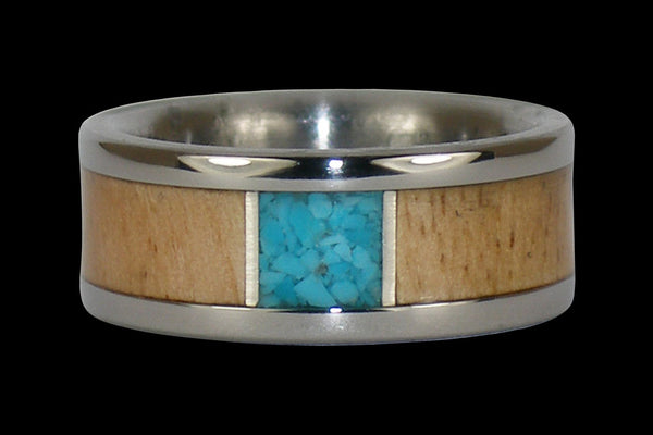 Titanium Ring with Sleeping Beauty Turquoise and Mango Wood Inlay