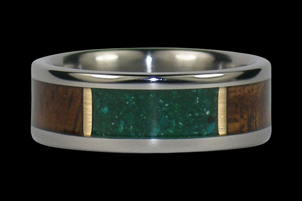 Green Chrysocolla and Koa Wood Inlay Hawaii Titanium Ring®