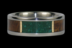 Green Chrysocolla and Koa Wood Inlay Titanium Ring - Hawaii Titanium Rings
