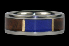 Hawaiian Milo Wood and Blue Lapis Titanium Ring - Hawaii Titanium Rings
