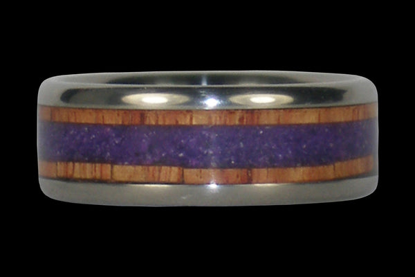 Tulip Wood and Purple Sugilite Titanium Ring