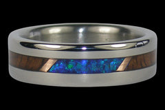 Koa Wood Opal and Gold Titanium Ring - Hawaii Titanium Rings
